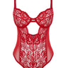 Red Lace Window/Cut Out Detail Snap Bodysuit - Lebbse