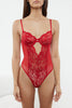 Red Lace Window/Cut Out Detail Snap Bodysuit - Lebbse