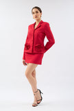 4- جاكيت وتنورة للسهرة طقم لون أحمر - Rose Detail Jacket Mini Skirt Set Red