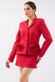 جاكيت وتنورة للسهرة طقم لون أحمر - Rose Detail Jacket Mini Skirt Set Red