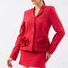 جاكيت وتنورة للسهرة طقم لون أحمر - Rose Detail Jacket Mini Skirt Set Red