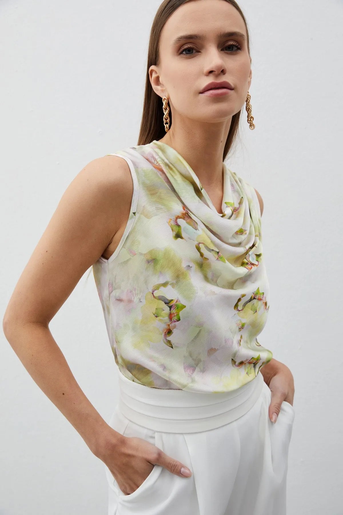 Degaje Collar Patterned Blouse - OIL GREEN