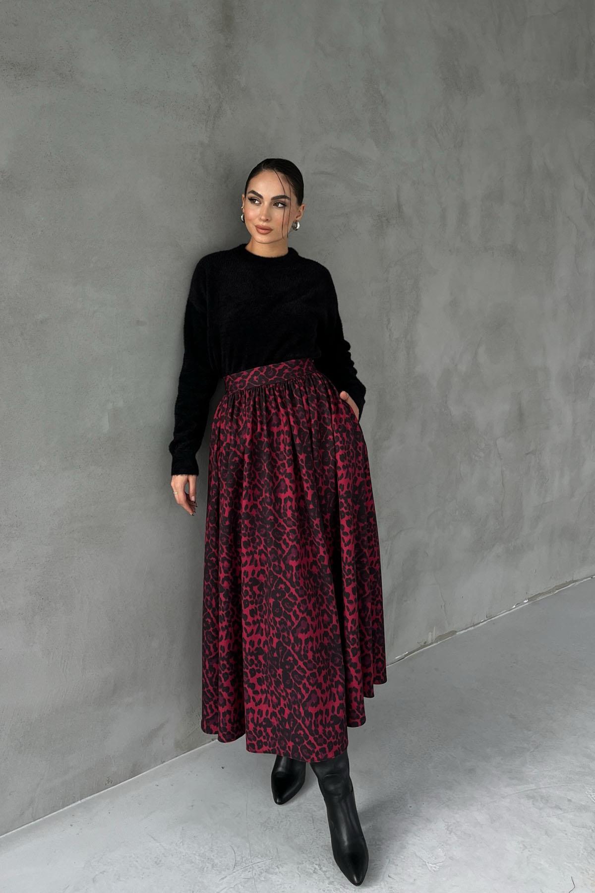 Burgundy Leopard Pattern Maxi Skirt