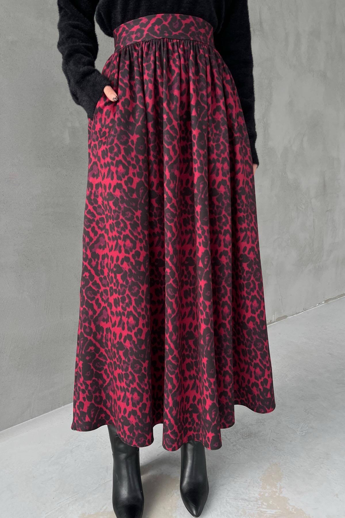 Burgundy Leopard Pattern Maxi Skirt