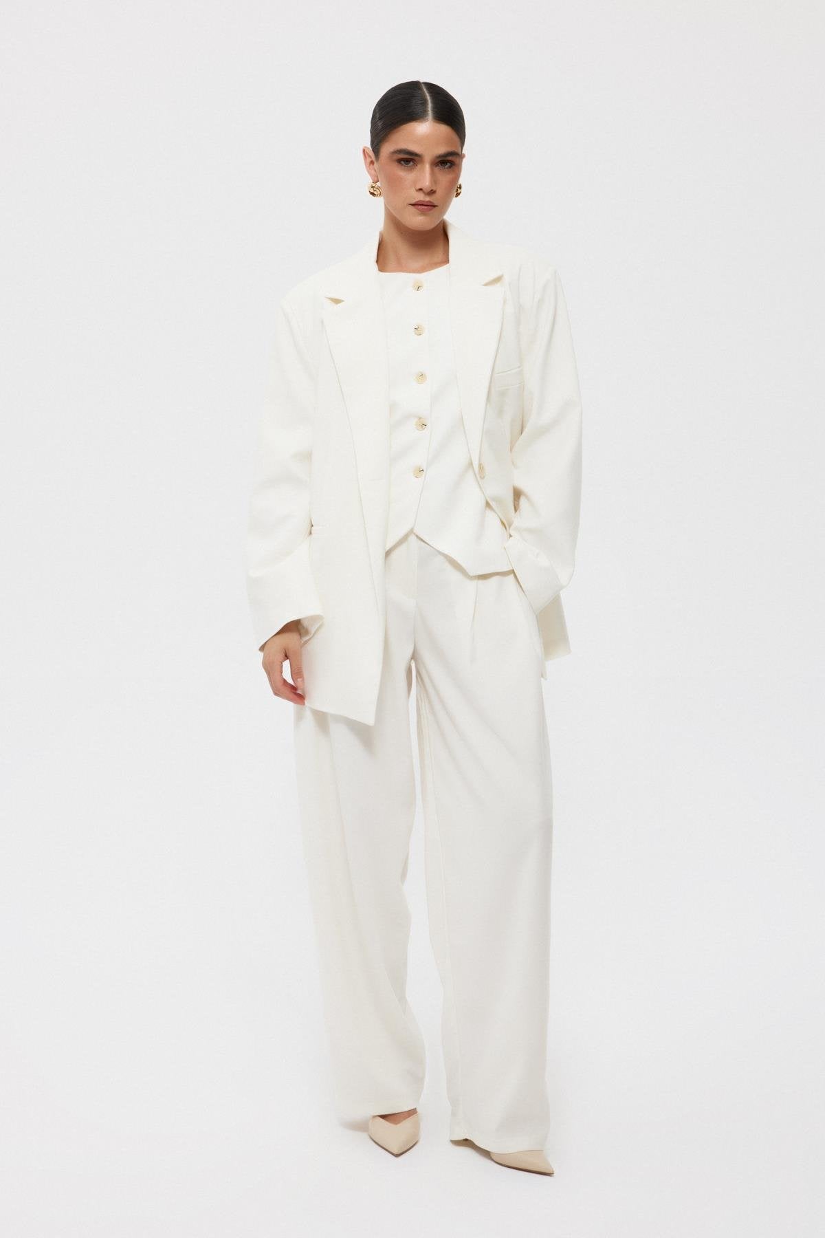 Pleated Front Elastic Back Palazzo Trousers