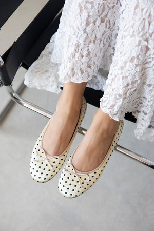 LILY YELLOW POLKA DOT SATIN BOW DETAIL WOMEN’S BALLET FLATS