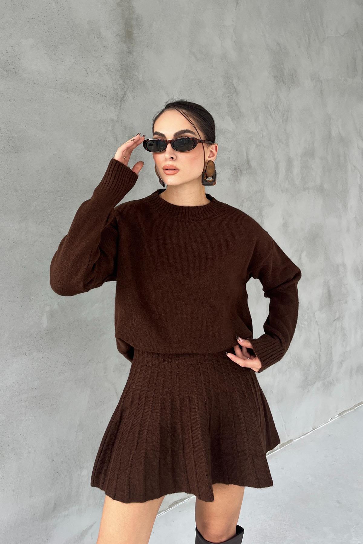 Coffee Knit Mini Skirt Sweater Set