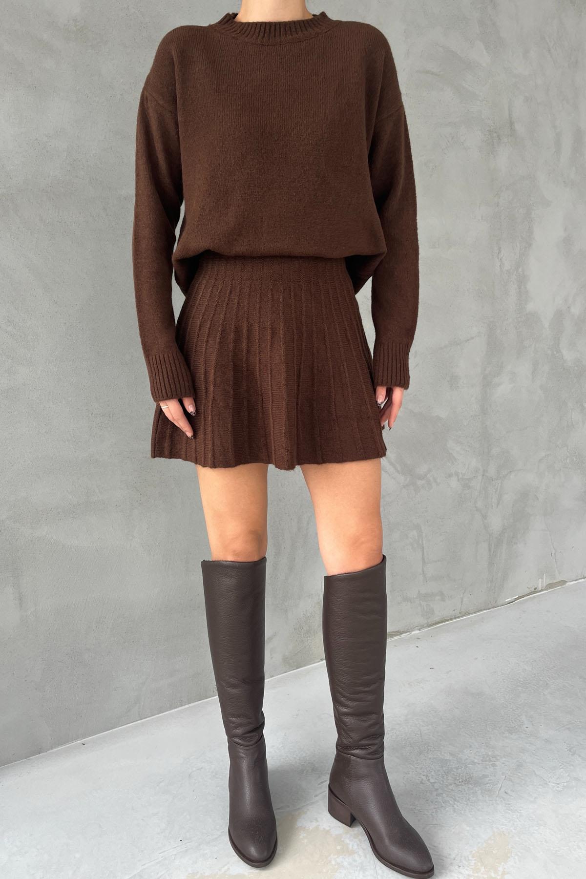 Coffee Knit Mini Skirt Sweater Set