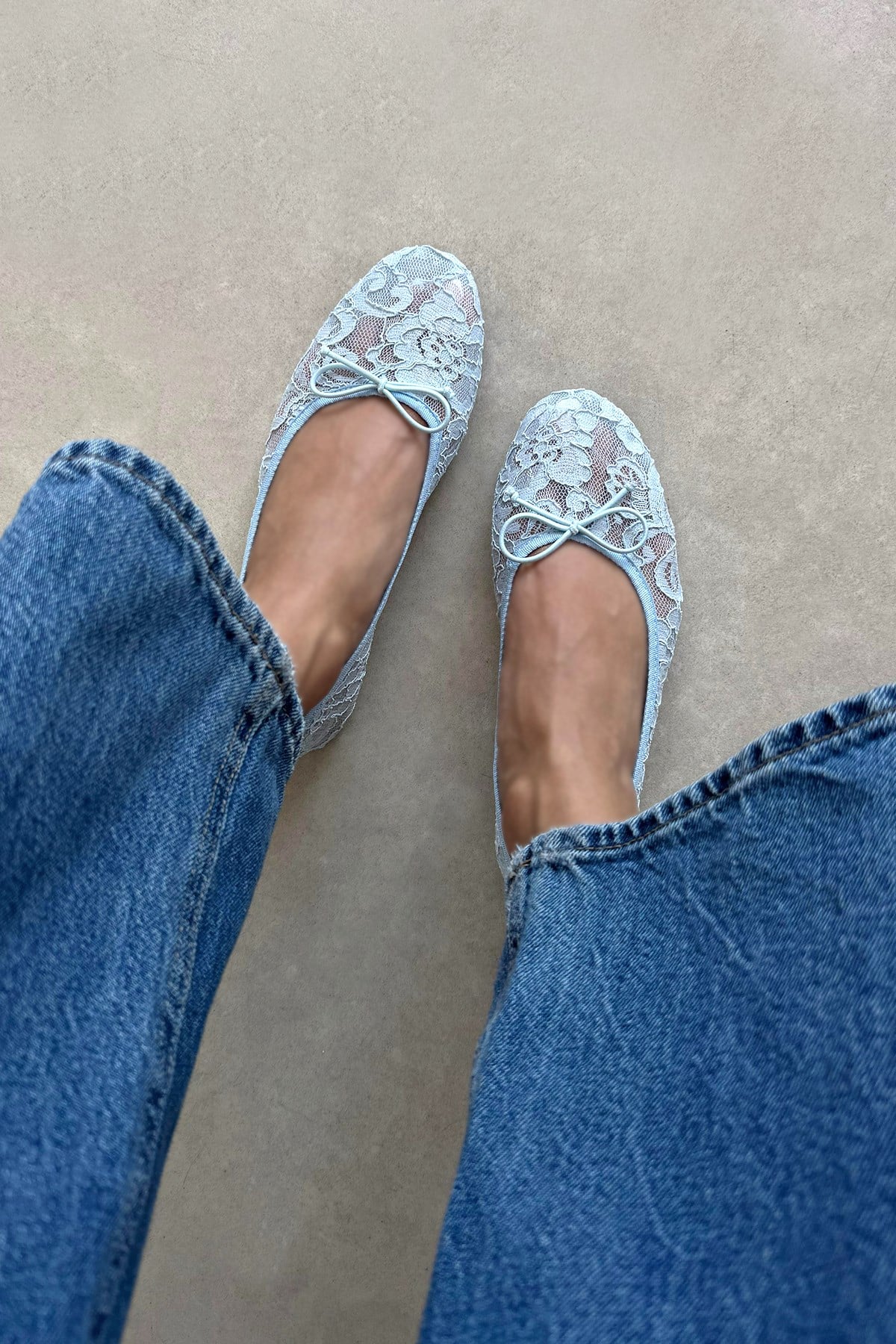 DREW BABY BLUE LACE & MESH DETAIL WOMEN’S BALLET FLATS