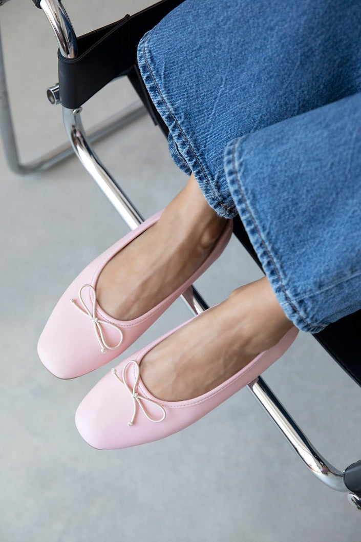 GALO POWDER PINK LEATHER BOW DETAIL WOMEN’S BALLET FLATS