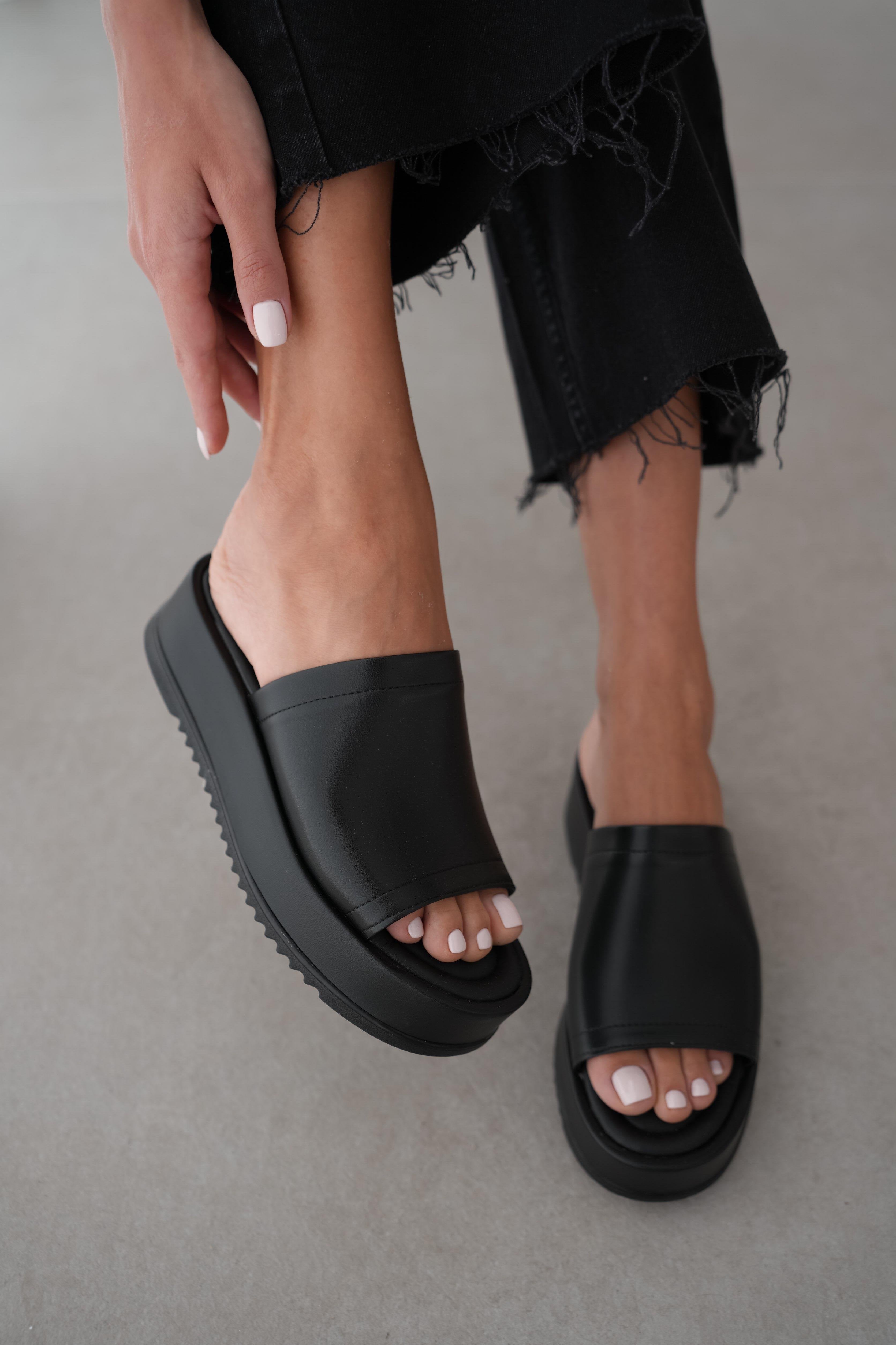 Darriel Thick Heeled Women's Slippers-BLACK