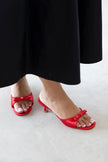 OWEN RED SATIN HIGH HEEL WOMEN’S SLIPPERS