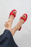 OWEN RED SATIN HIGH HEEL WOMEN’S SLIPPERS