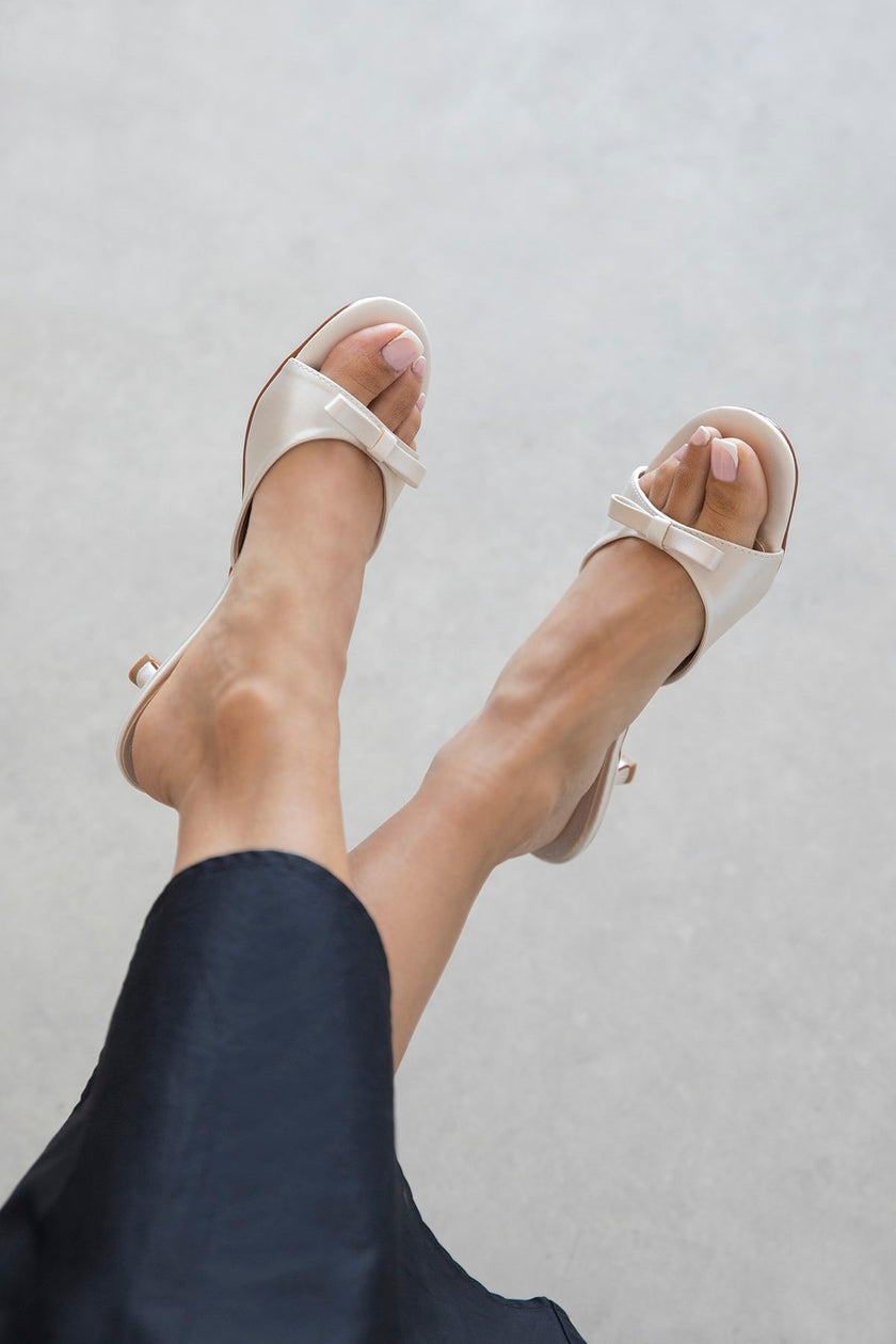 OWEN BEIGE SATIN HIGH HEEL WOMEN’S SLIPPERS