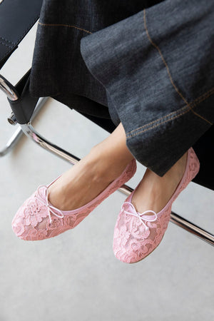 DREW POWDER PINK LACE & MESH DETAIL WOMEN’S BALLET FLATS