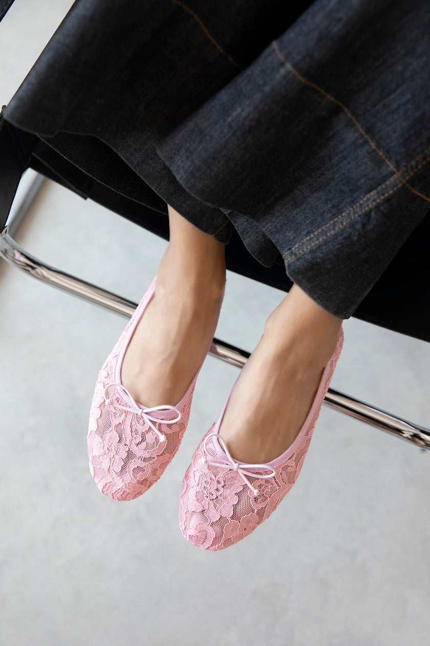 DREW POWDER PINK LACE & MESH DETAIL WOMEN’S BALLET FLATS