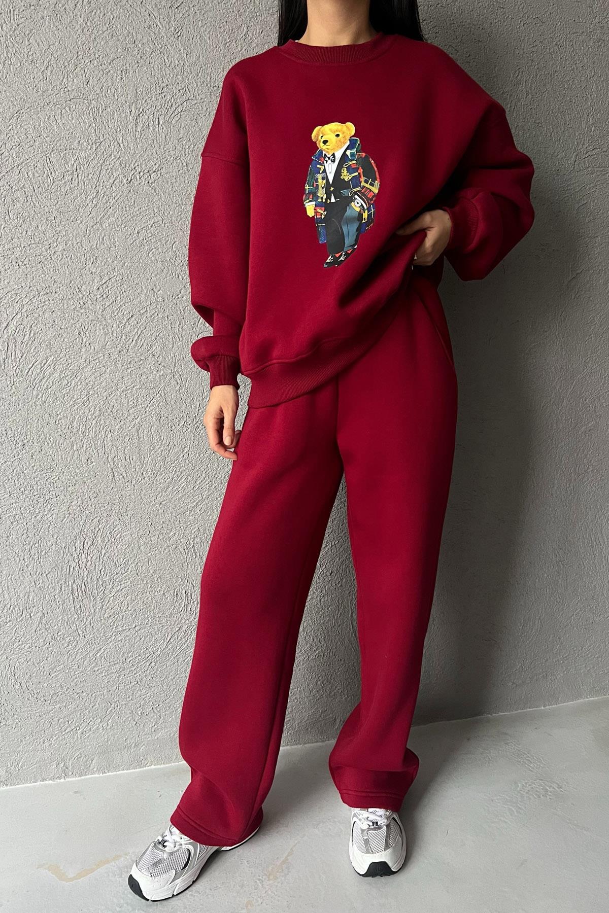 Bordo Teddy Bear Printed Tracksuit