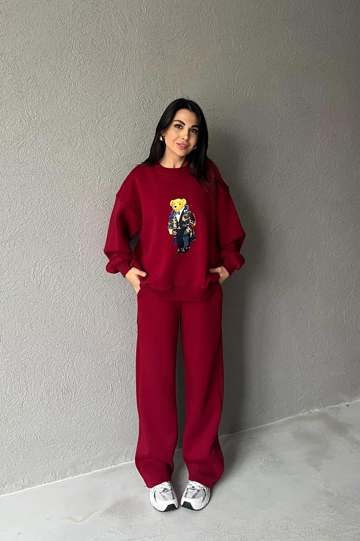 Bordo Teddy Bear Printed Tracksuit