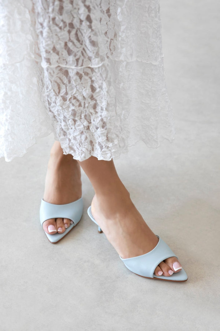 RANDALL BABY BLUE LEATHER HIGH HEEL WOMEN’S SLIPPERS