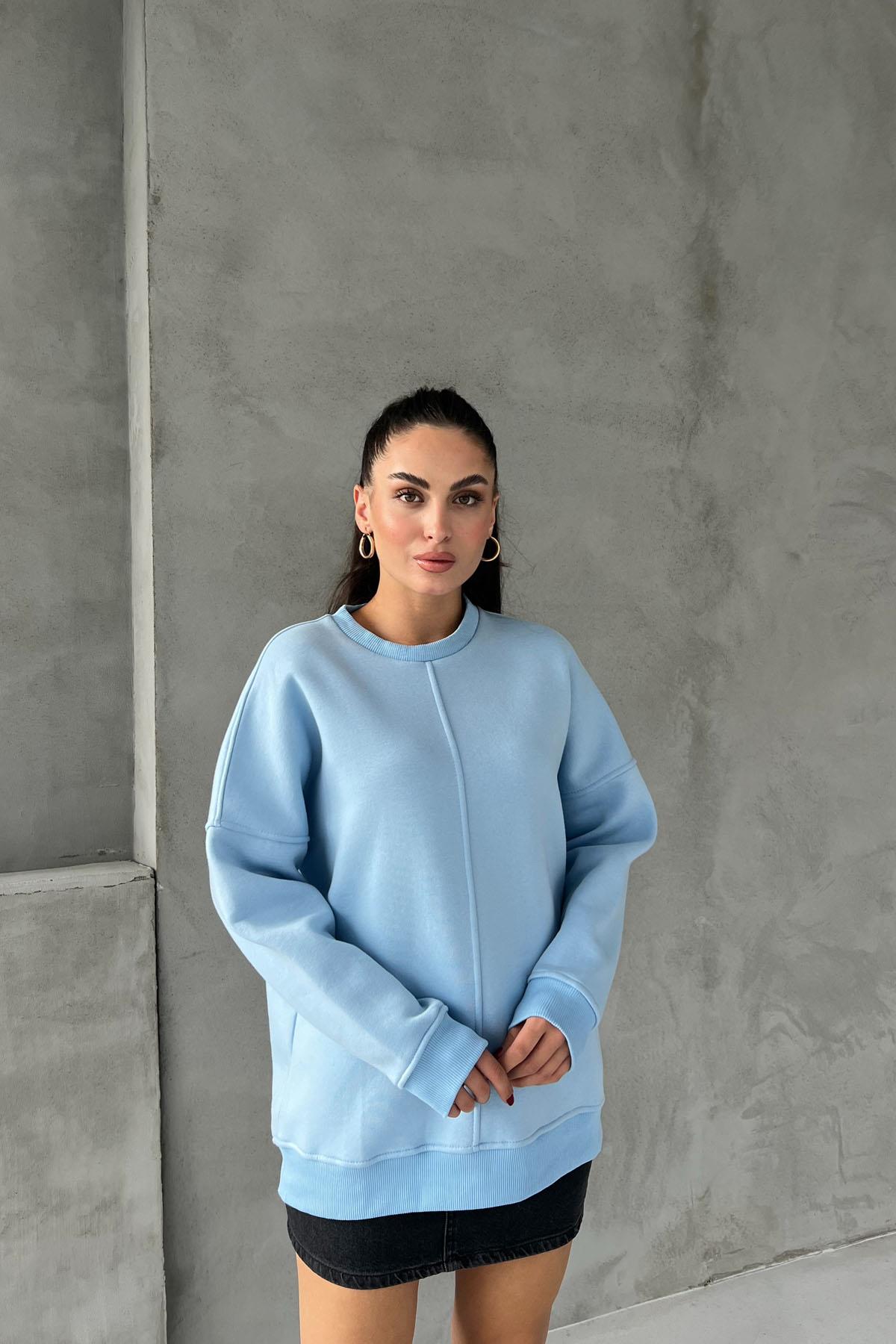 Blue Front Stitch Detail Oversize Sweatshirt