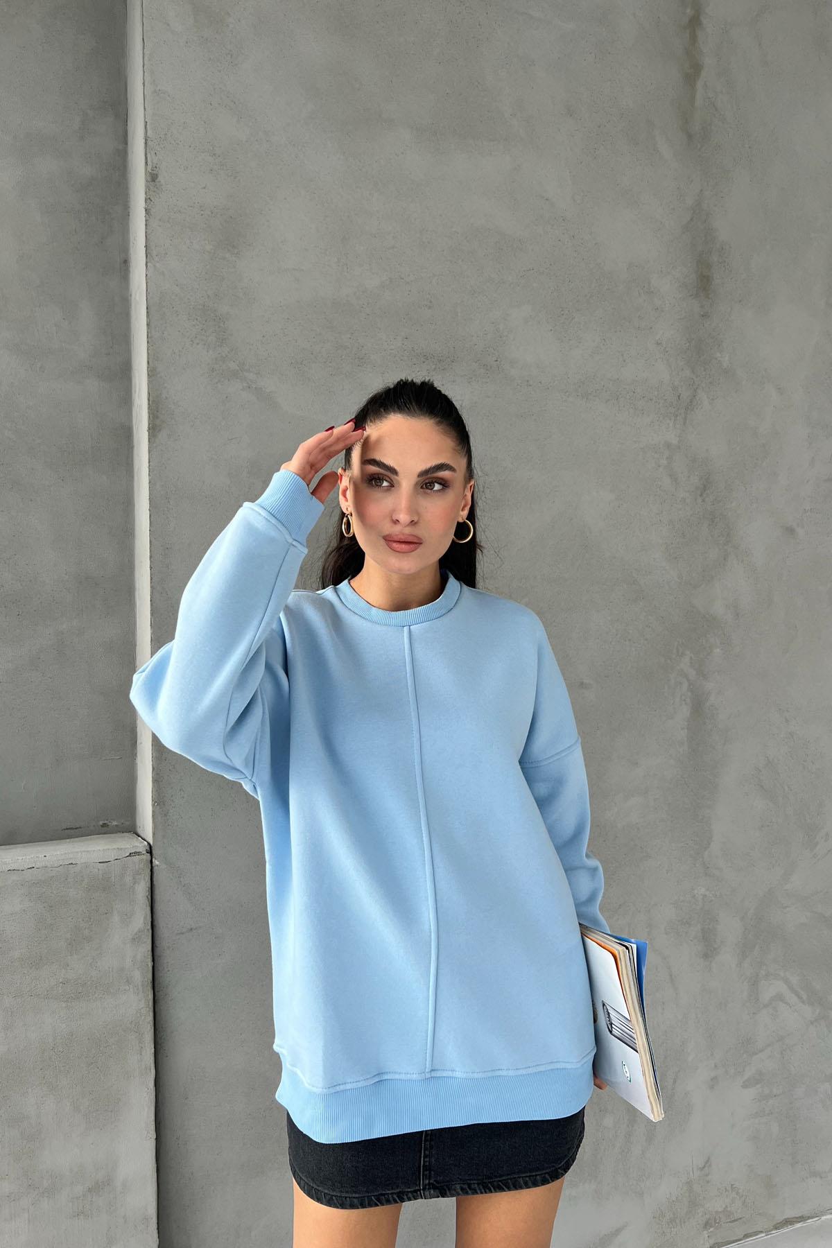 Blue Front Stitch Detail Oversize Sweatshirt