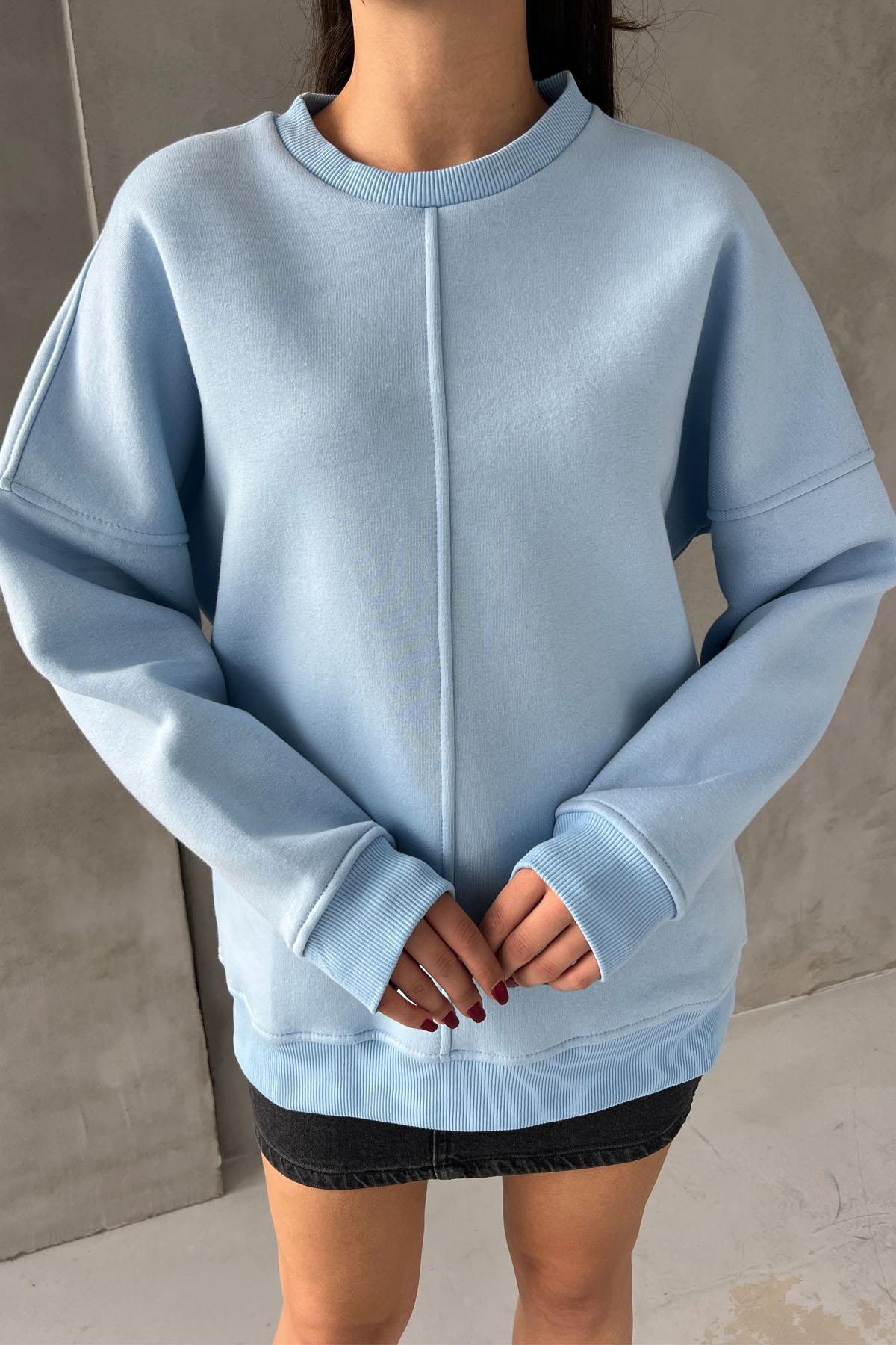 Blue Front Stitch Detail Oversize Sweatshirt