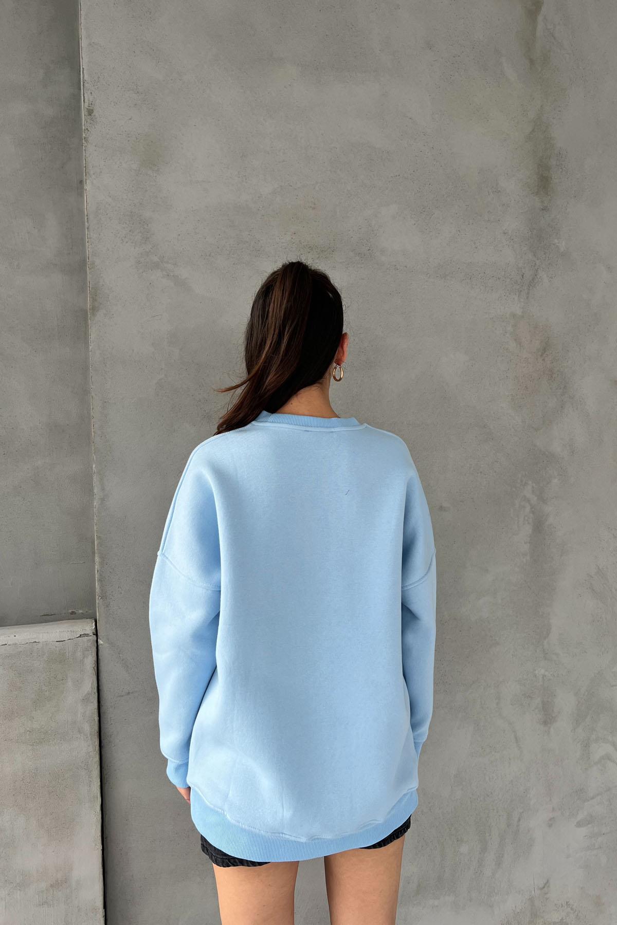 Blue Front Stitch Detail Oversize Sweatshirt