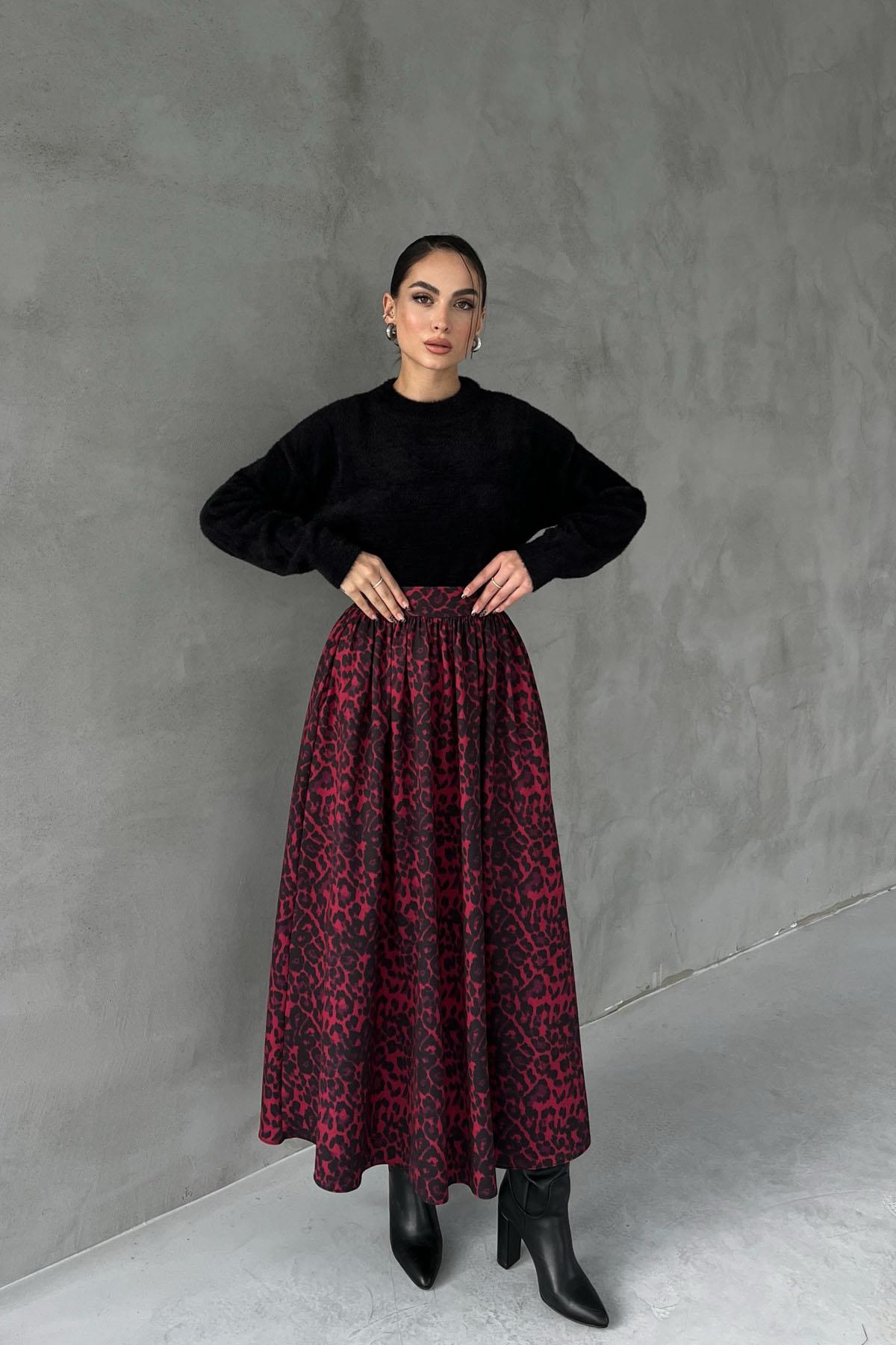 Burgundy Leopard Pattern Maxi Skirt