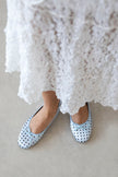 LILY BABY BLUE POLKA DOT SATIN BOW DETAIL WOMEN’S BALLET FLATS