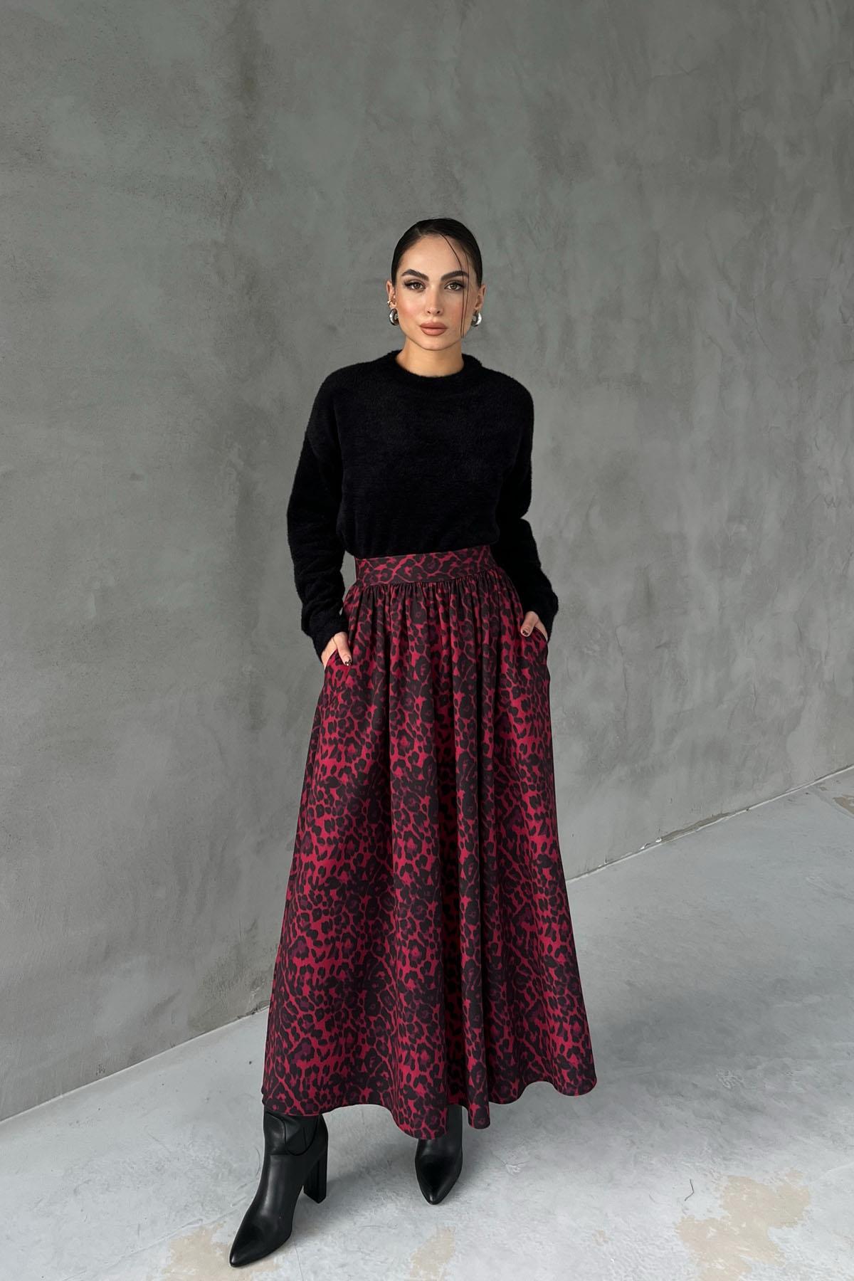 Burgundy Leopard Pattern Maxi Skirt