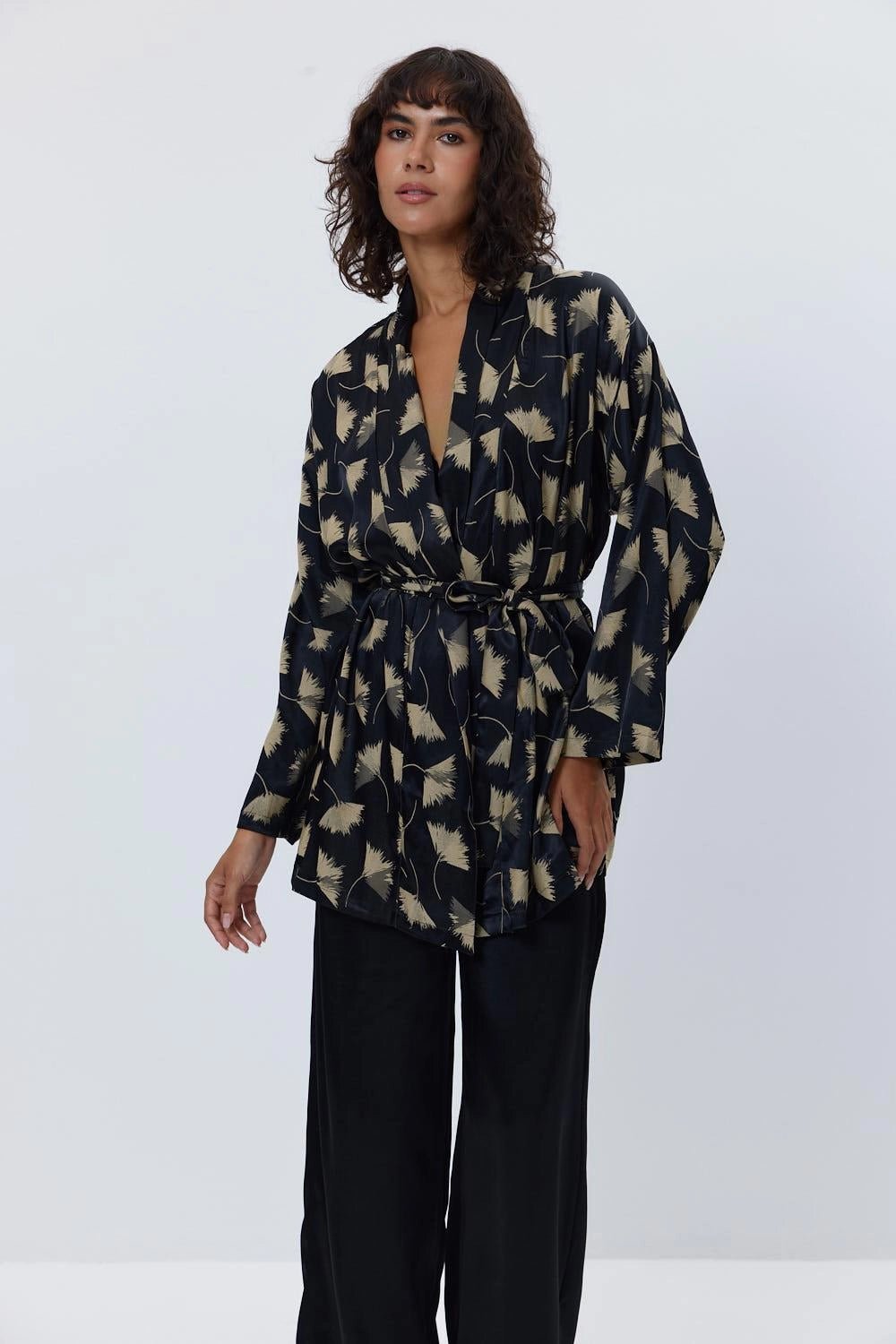 Satin Kimono Pants Black Women's Suit - Lebbse