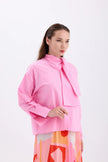 3- قميص نسائي بياقة وشاح وردي - SCARF COLLAR SHIRT – PINK