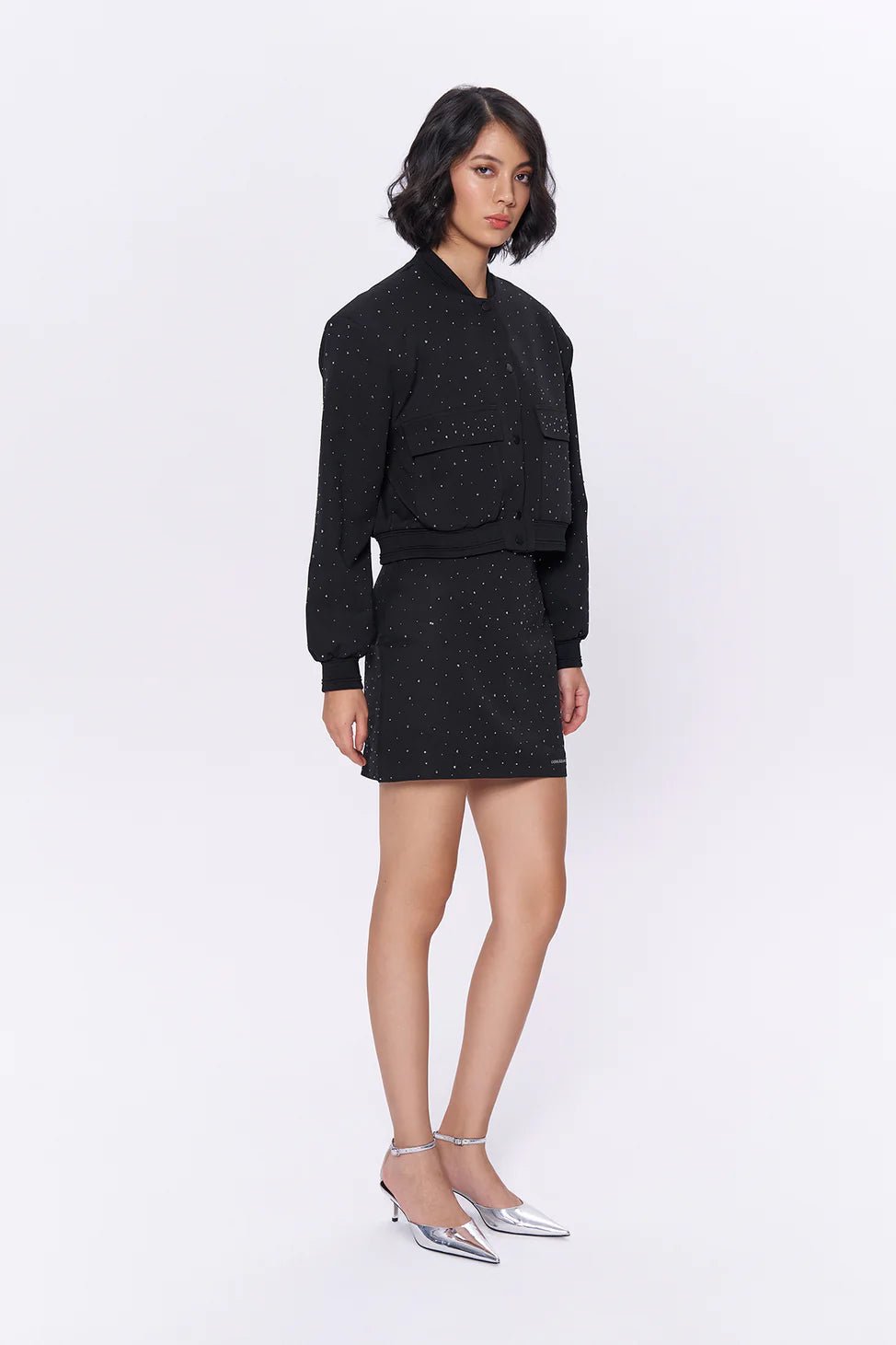 Shiny Stone Mini Skirt Black - Lebbse