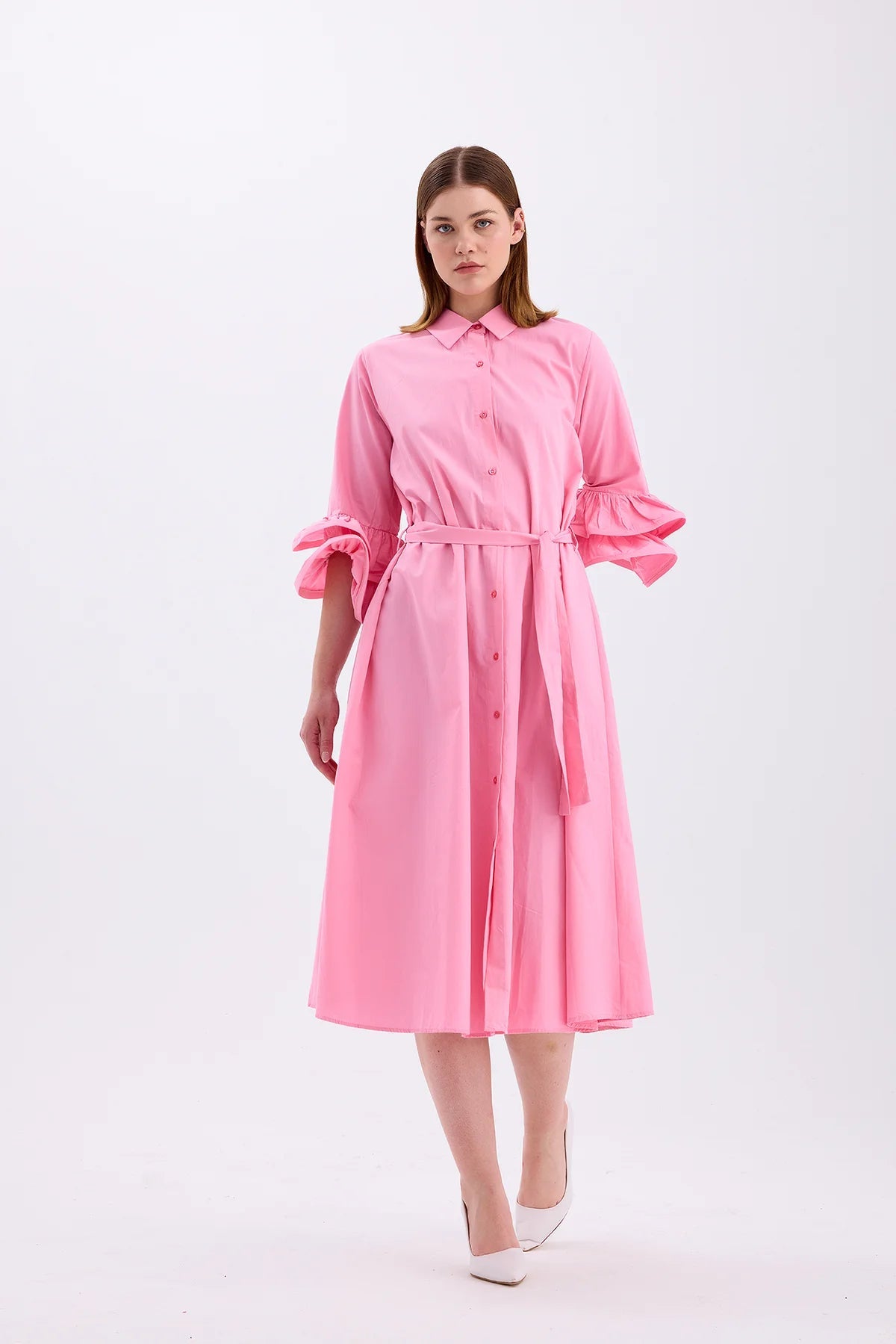 Shirt Collar Dress Pink - Lebbse