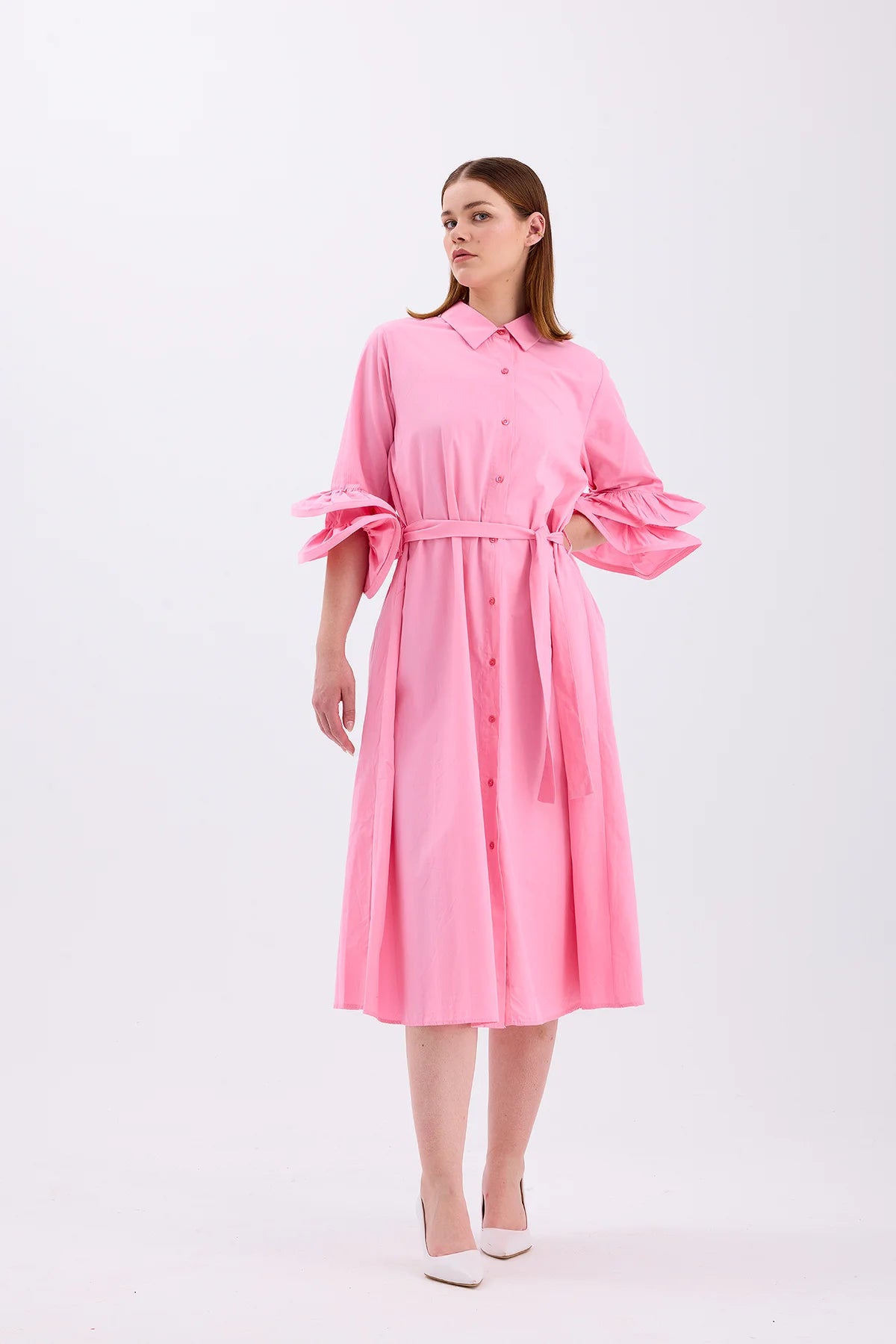 Shirt Collar Dress Pink - Lebbse