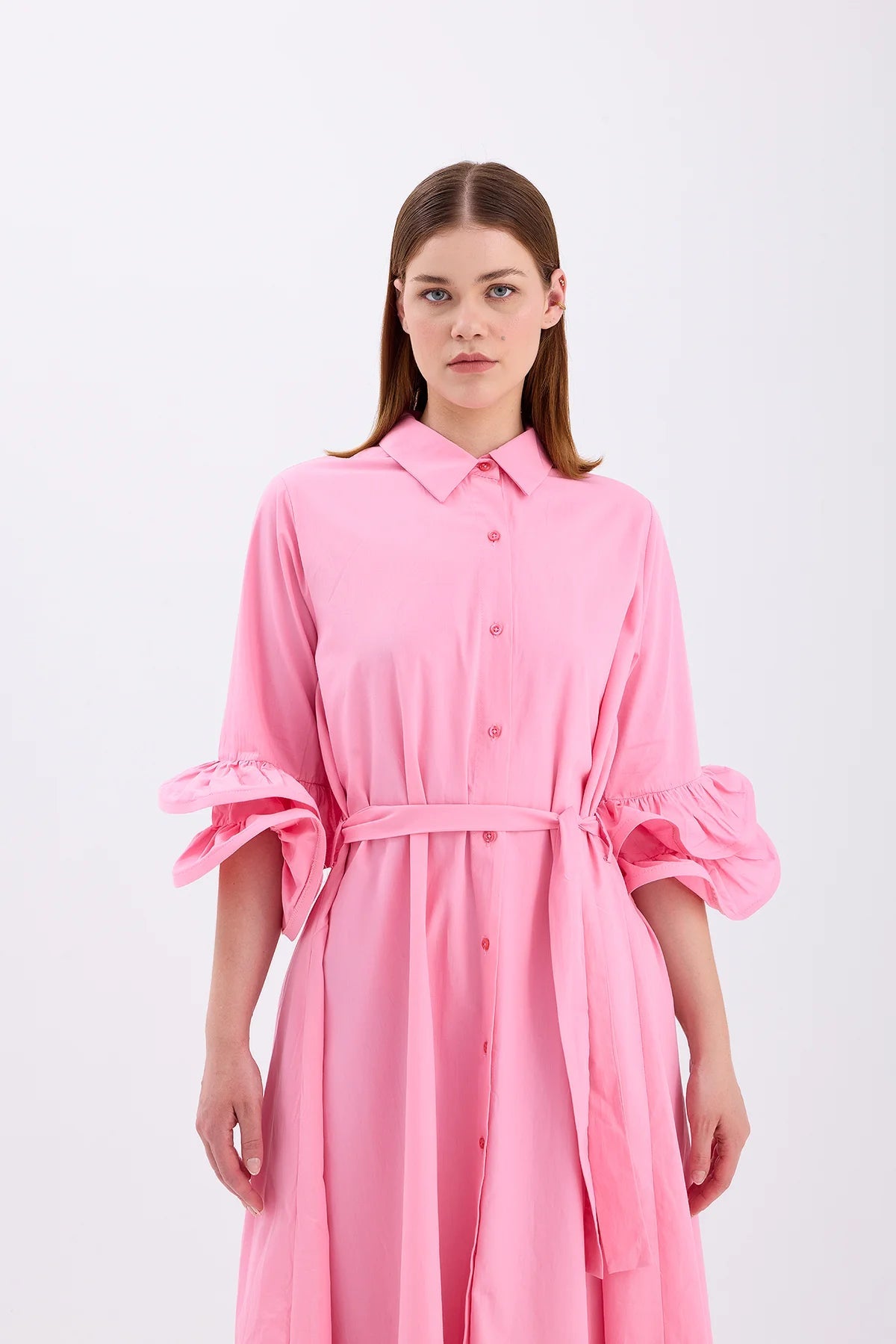 Shirt Collar Dress Pink - Lebbse