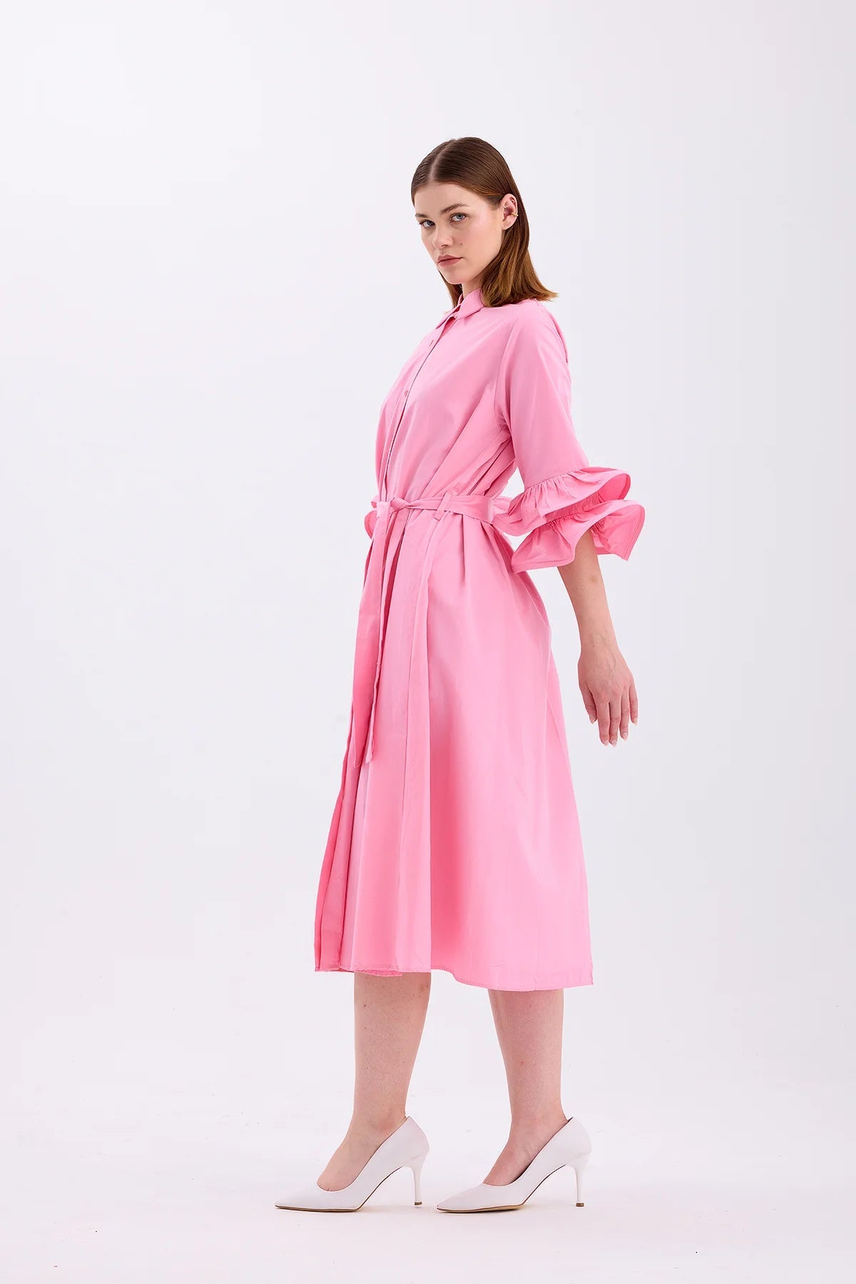 Shirt Collar Dress Pink - Lebbse