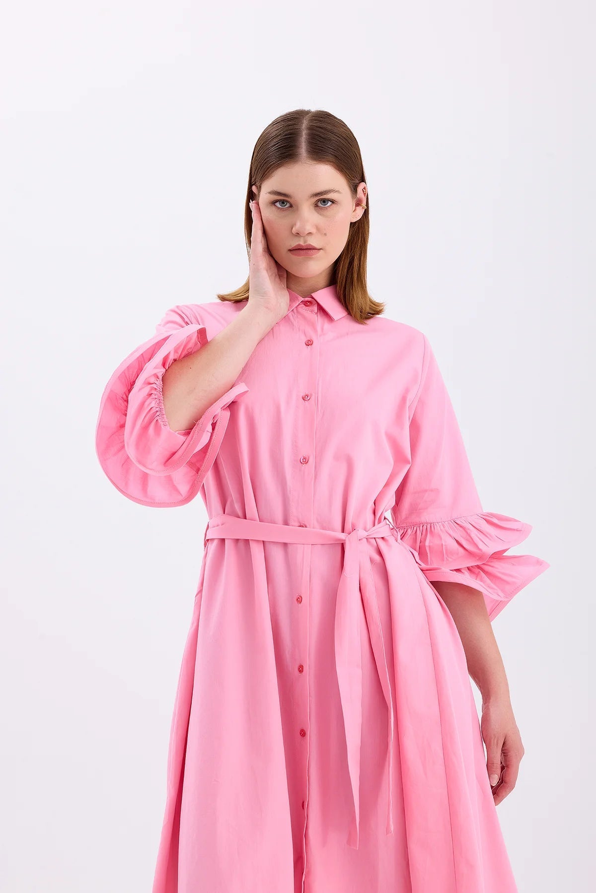 Shirt Collar Dress Pink - Lebbse