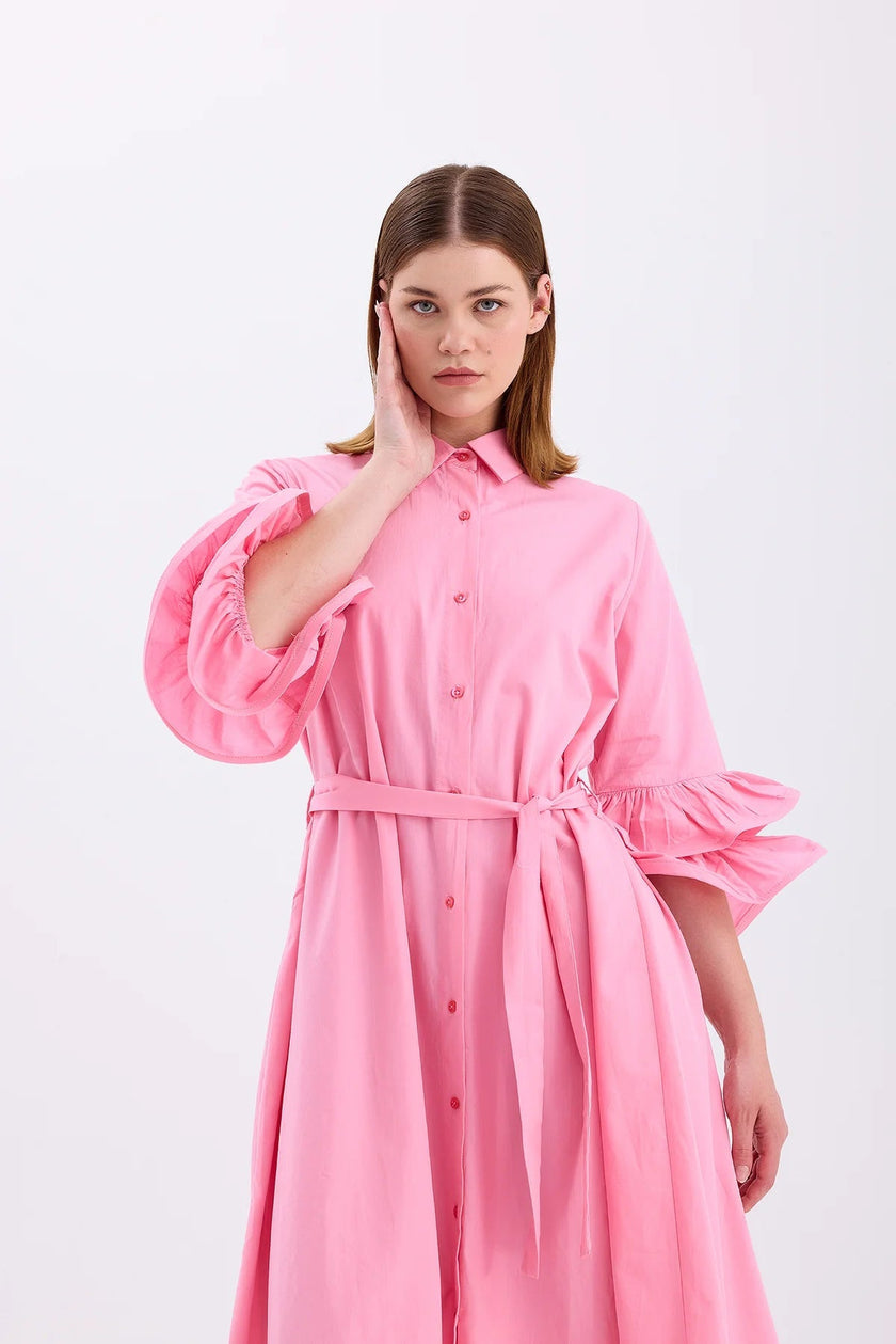 Shirt Collar Dress Pink - Lebbse