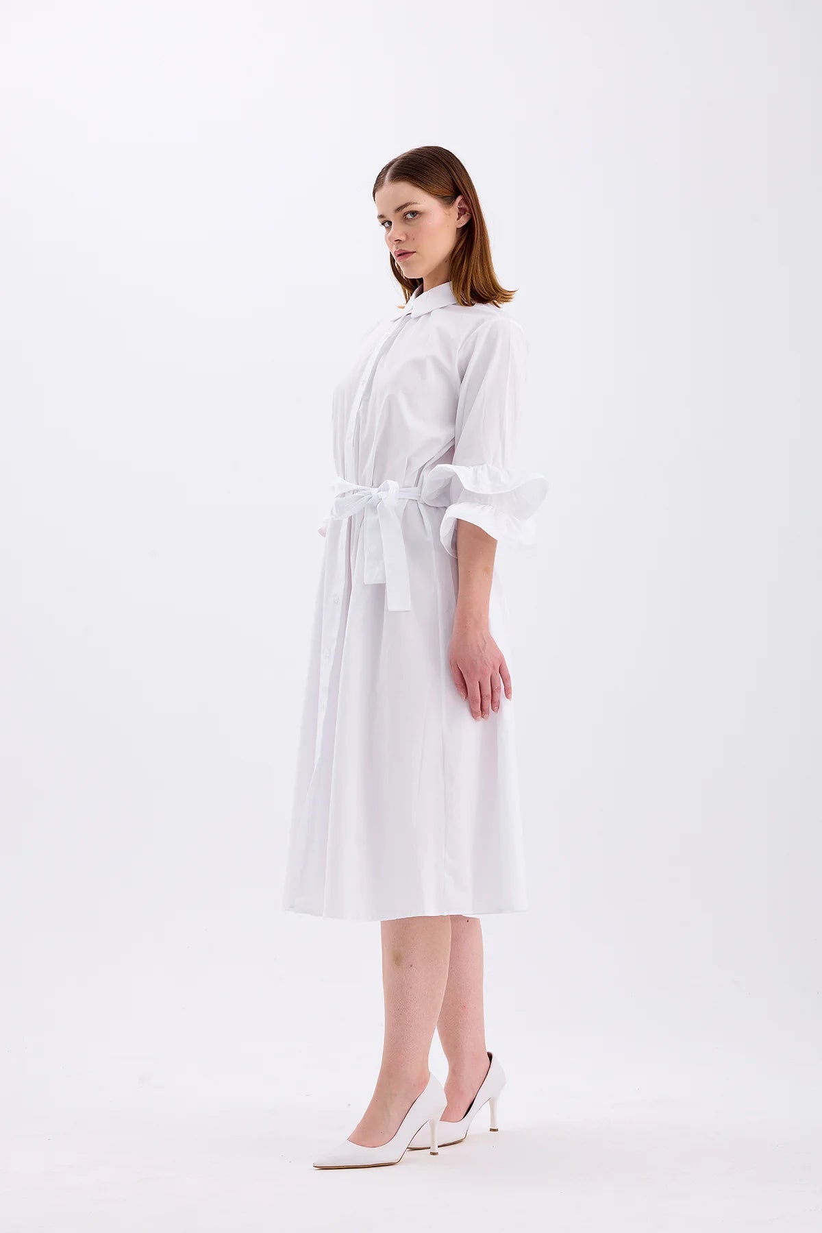 Shirt Collar Dress – White - Lebbse