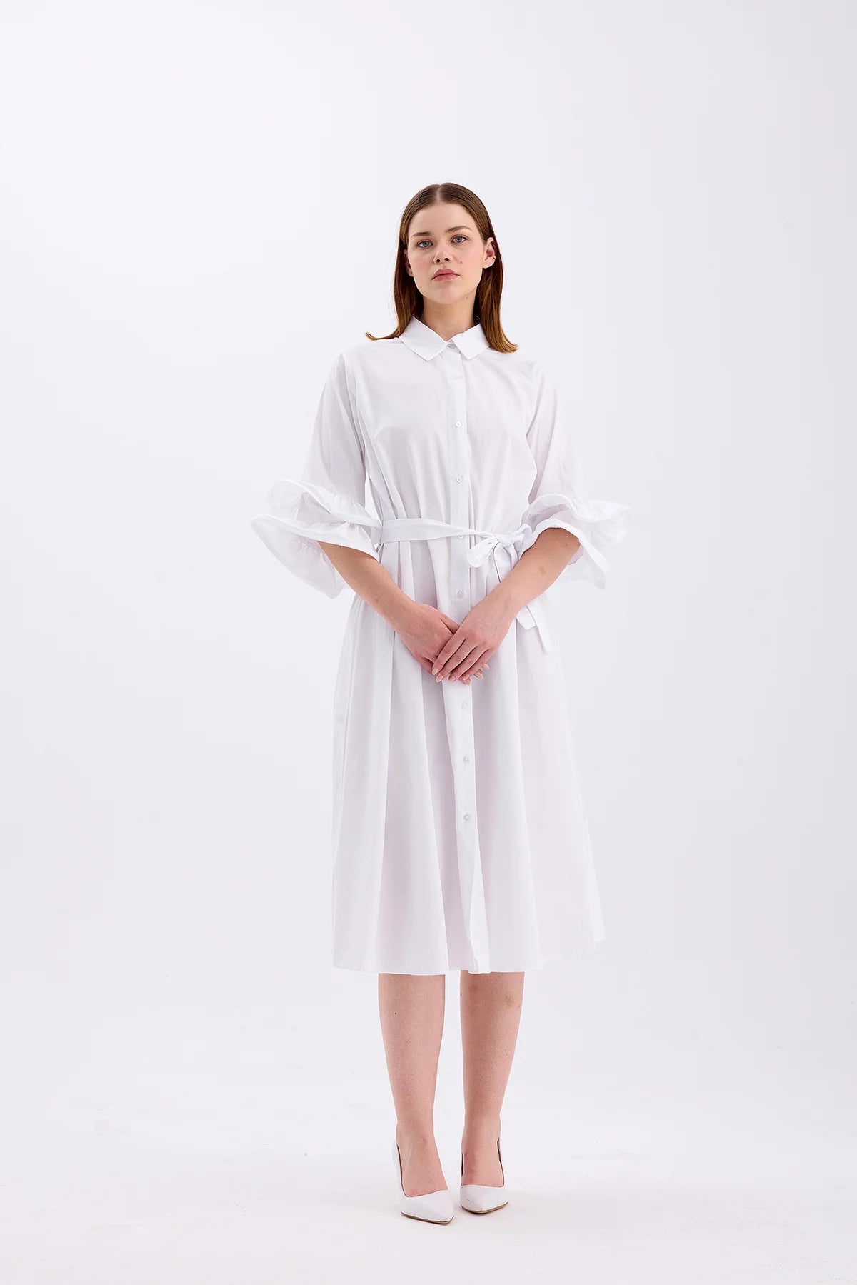 Shirt Collar Dress – White - Lebbse