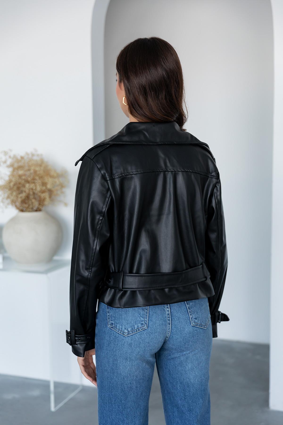 Short Leather Jacket - BLACK - Lebbse