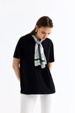 Short Sleeve Scarf Detailed Tshirt Black - Lebbse