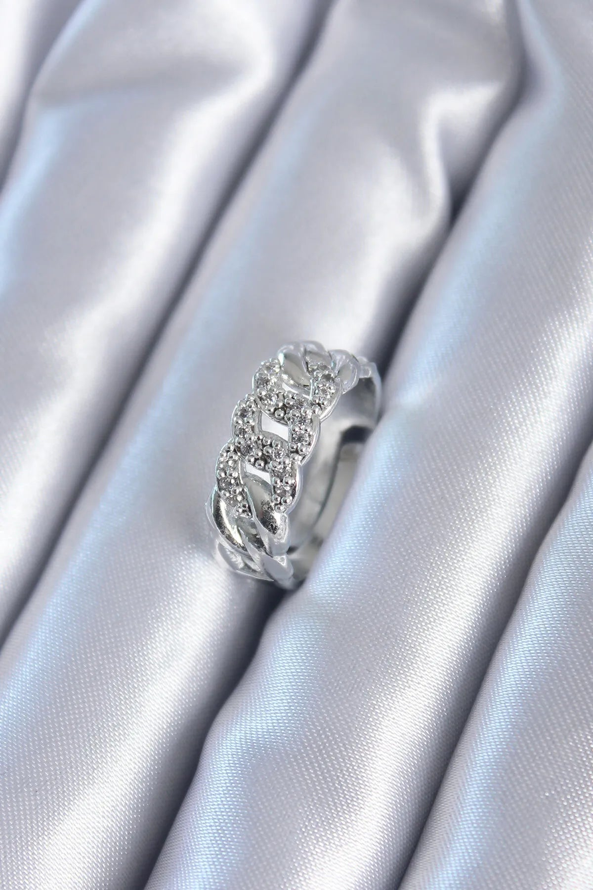 Silver Color Zircon Stone Chain Model Women's Ring - Lebbse