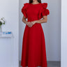 فستان احمر طويل منفوش بحزام وتصميم الأكمام - Sleeve Design Belted Dress - RED