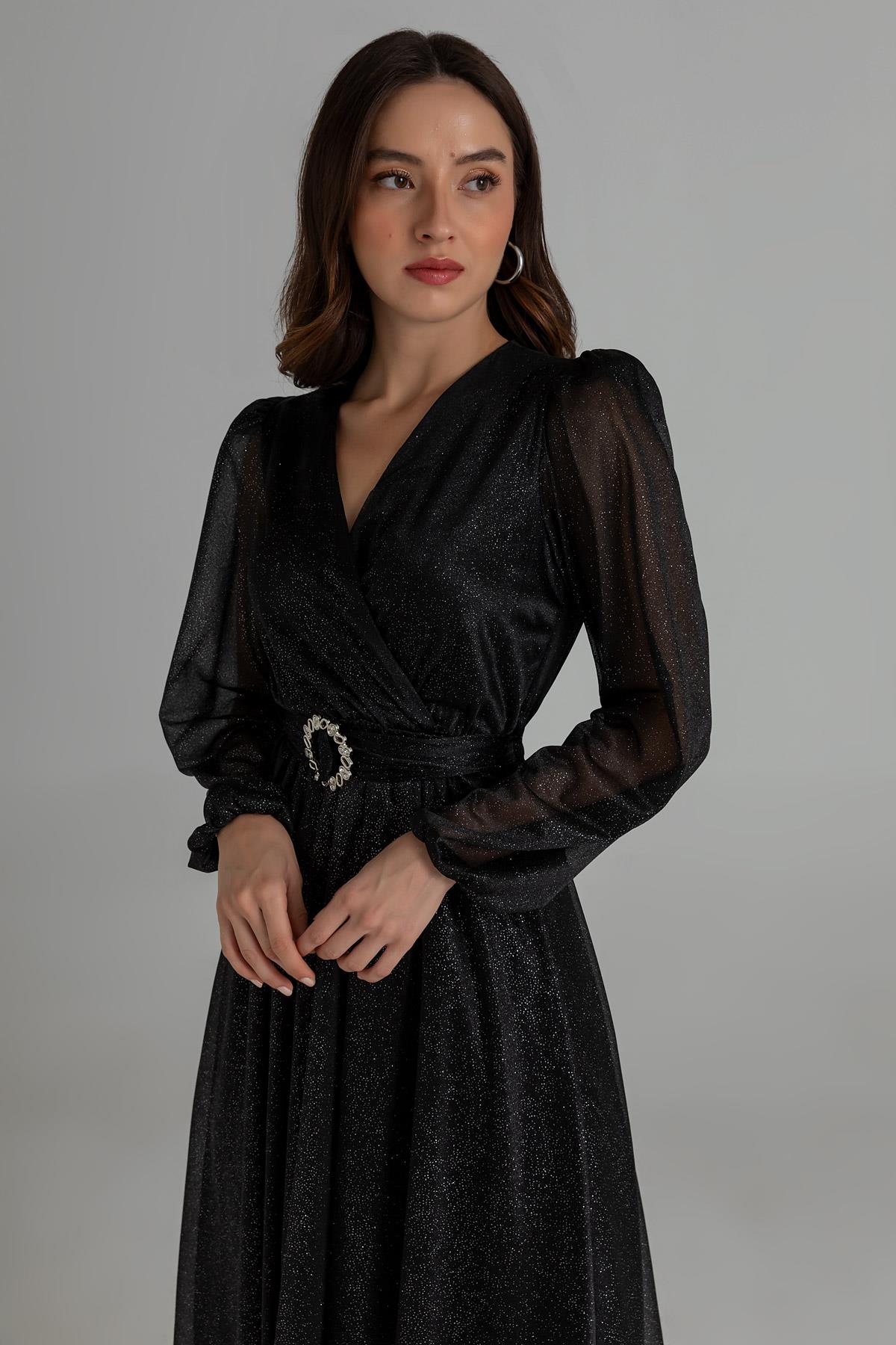 Sparkly Evening Dress - BLACK - Lebbse