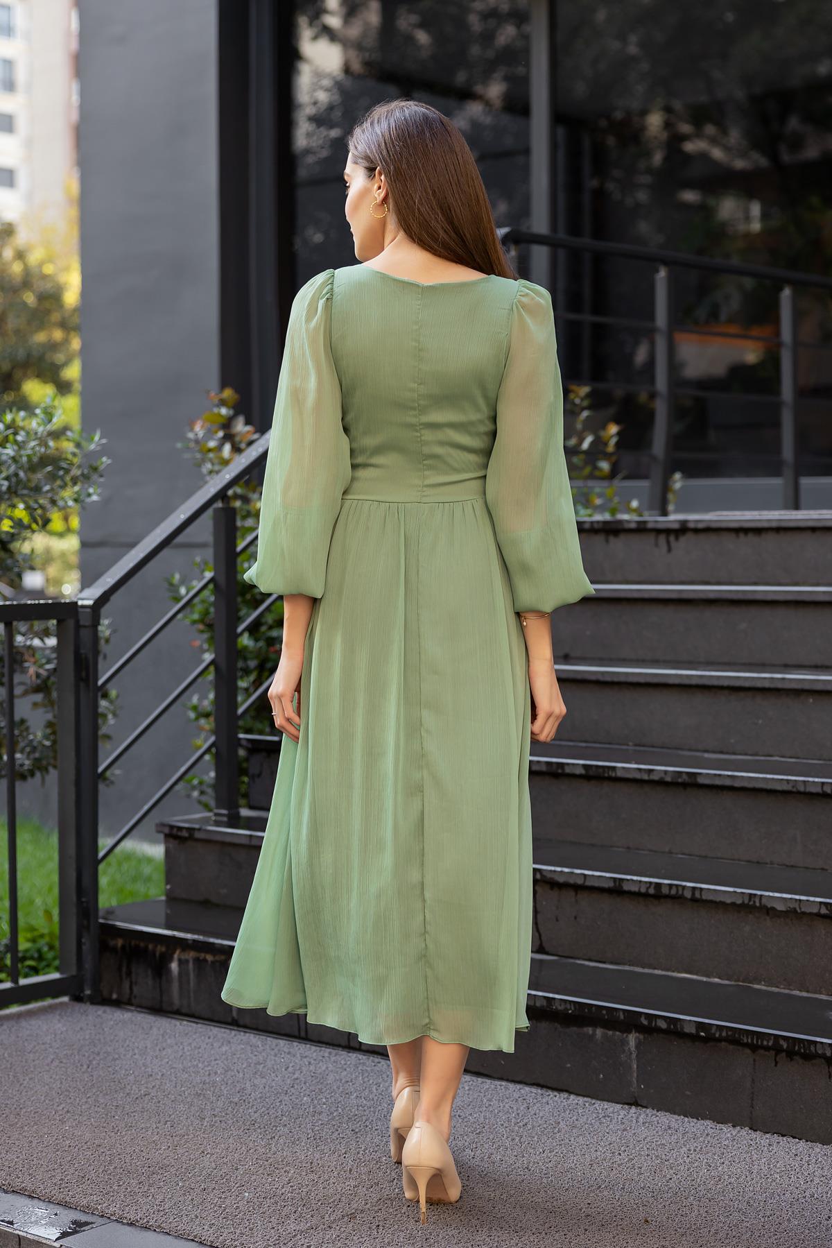 Square Neck Midi Tulle Dress - GREEN - Lebbse