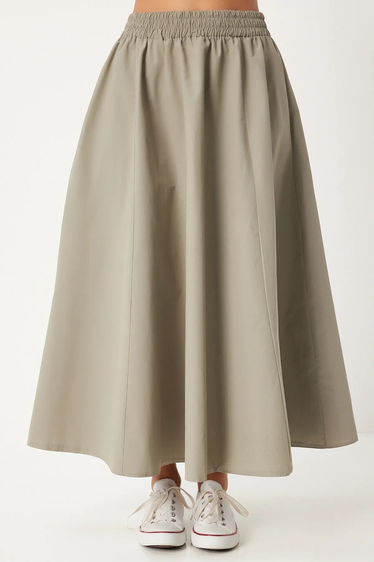 Stone Gray Linen Blend Maxi Skirt - Lebbse