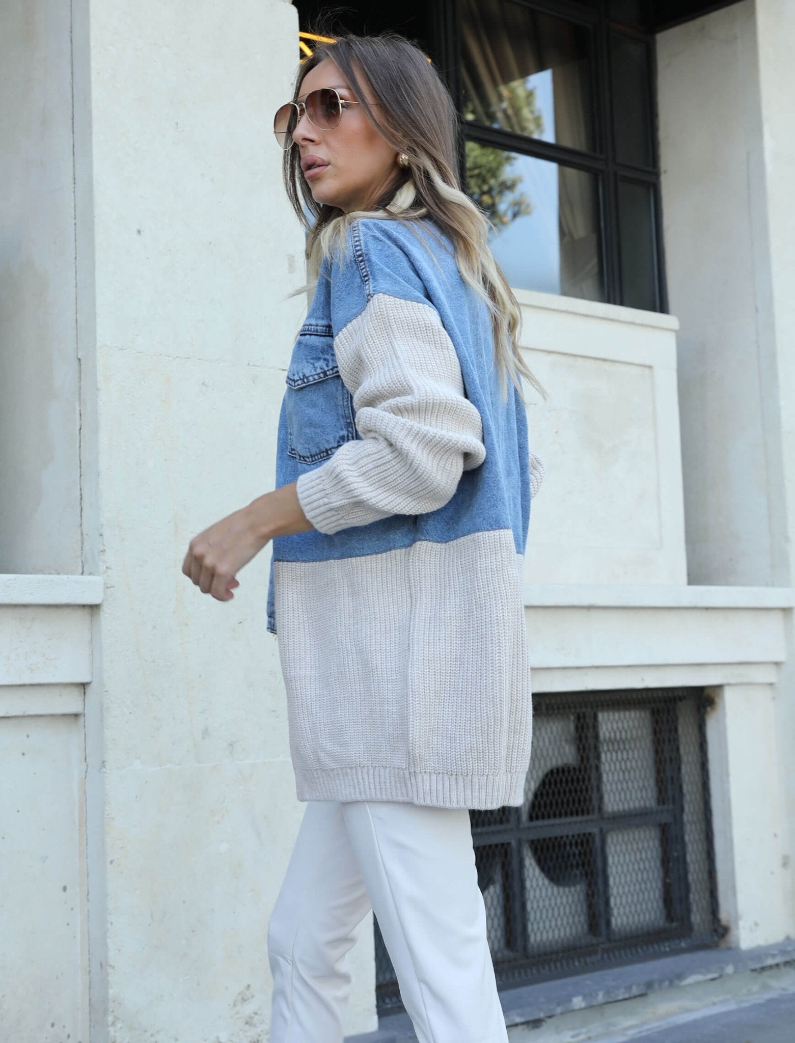 Stone Knit Jean Design Cardigan - Lebbse