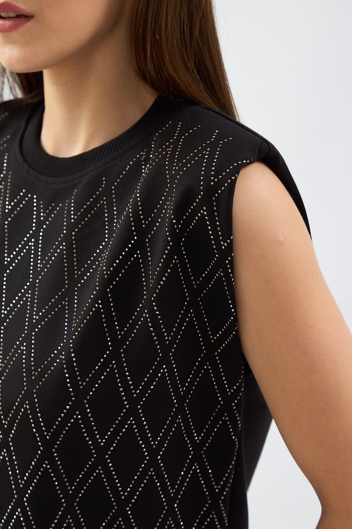 Stone Printed Padded Sleeveless Blouse Black | Blouse | CLOTHES | Lebbse Stone Printed Padded Sleeveless Blouse Black | Blouse | CLOTHES | Lebbse